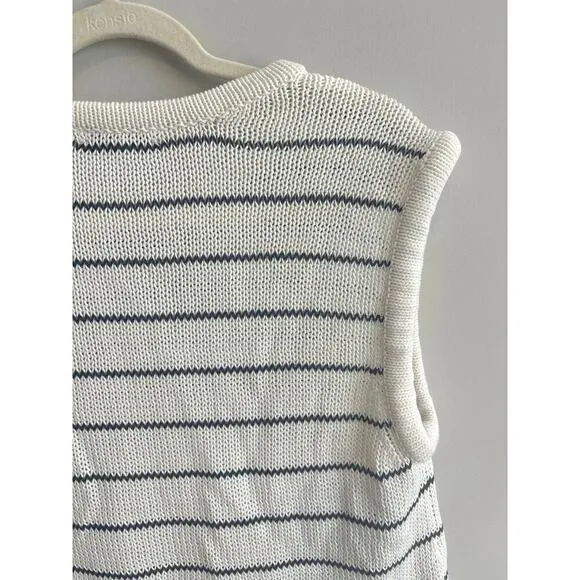 NWT Madewell Puff-Trim Sweater Vest in Stripe In Bright Ivory Size Large