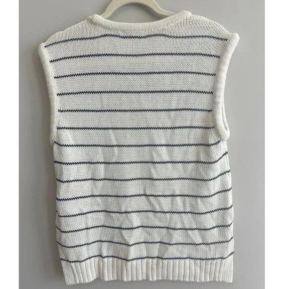 NWT Madewell Puff-Trim Sweater Vest in Stripe In Bright Ivory Size Large