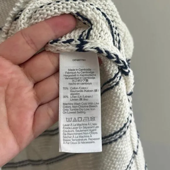 NWT Madewell Puff-Trim Sweater Vest in Stripe In Bright Ivory Size Large