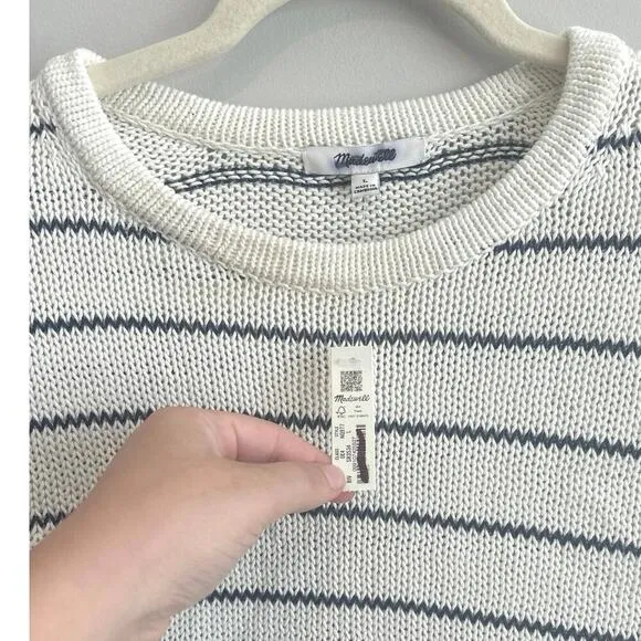 NWT Madewell Puff-Trim Sweater Vest in Stripe In Bright Ivory Size Large