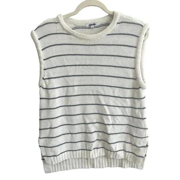 NWT Madewell Puff-Trim Sweater Vest in Stripe In Bright Ivory Size Large