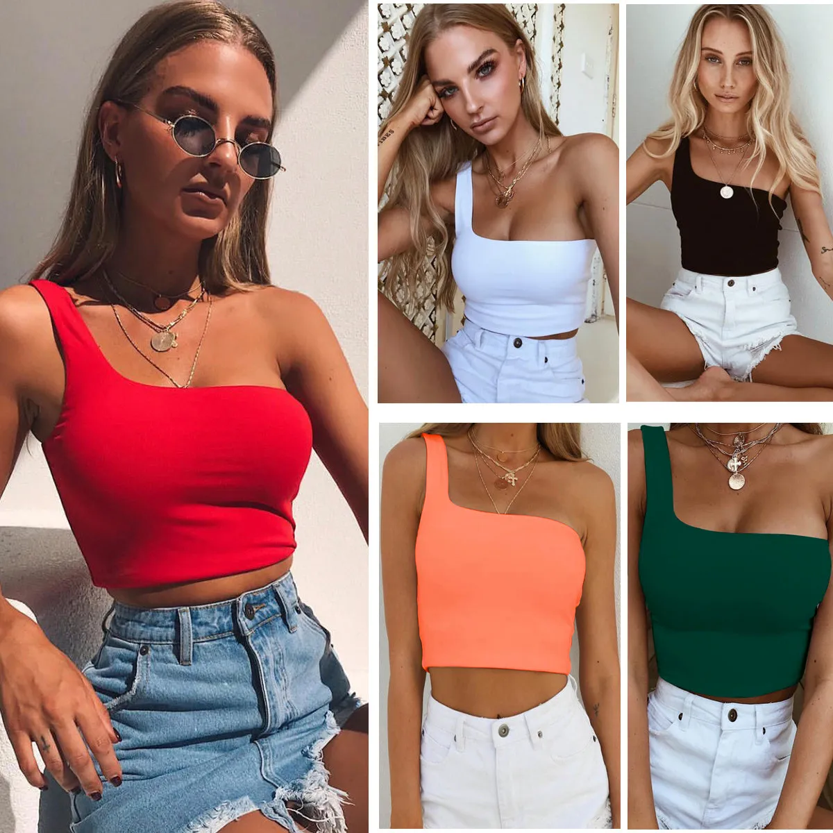 One-shoulder Summer Vest Crop Tank Top