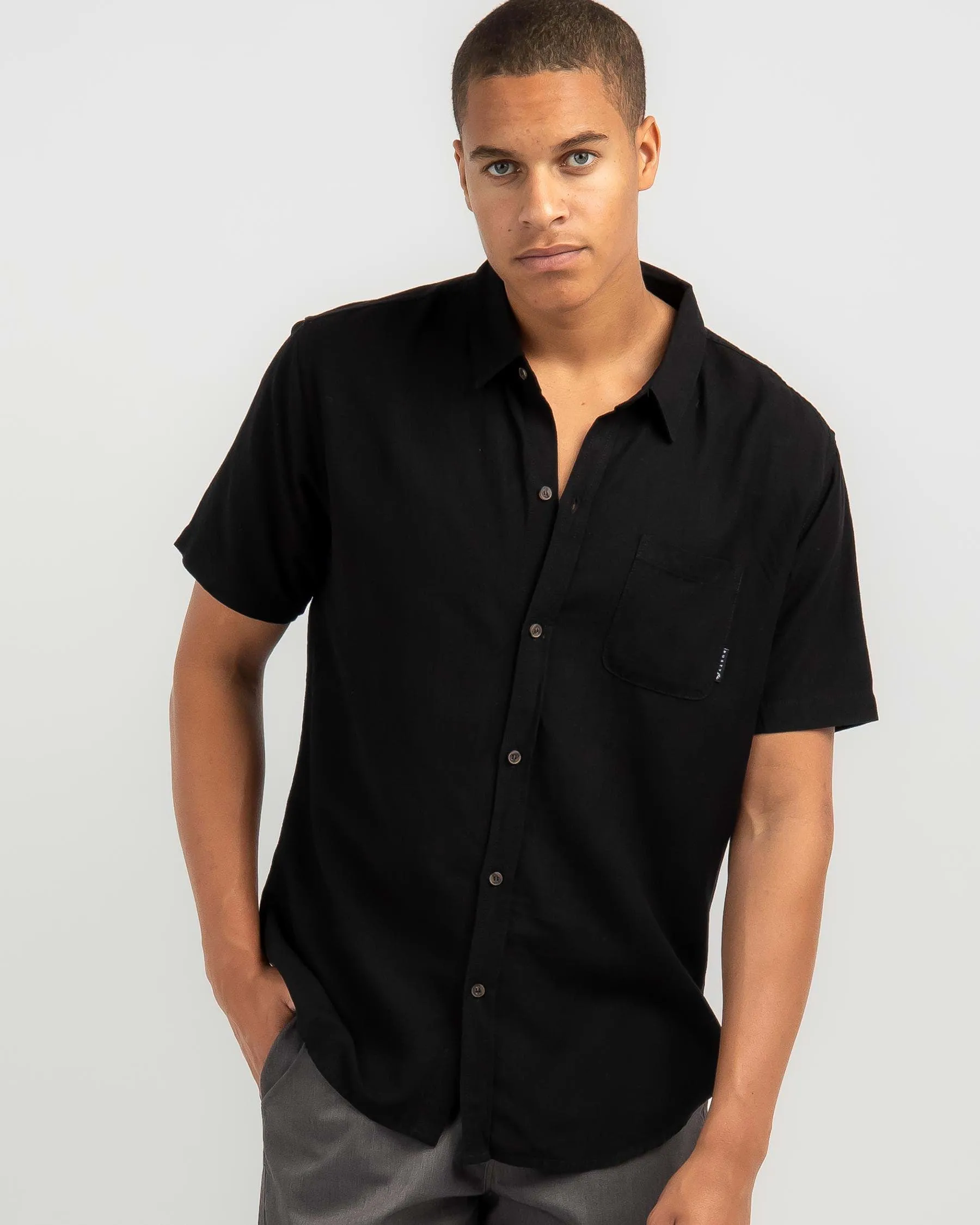 Overtone S/S Linen Shirt Blk