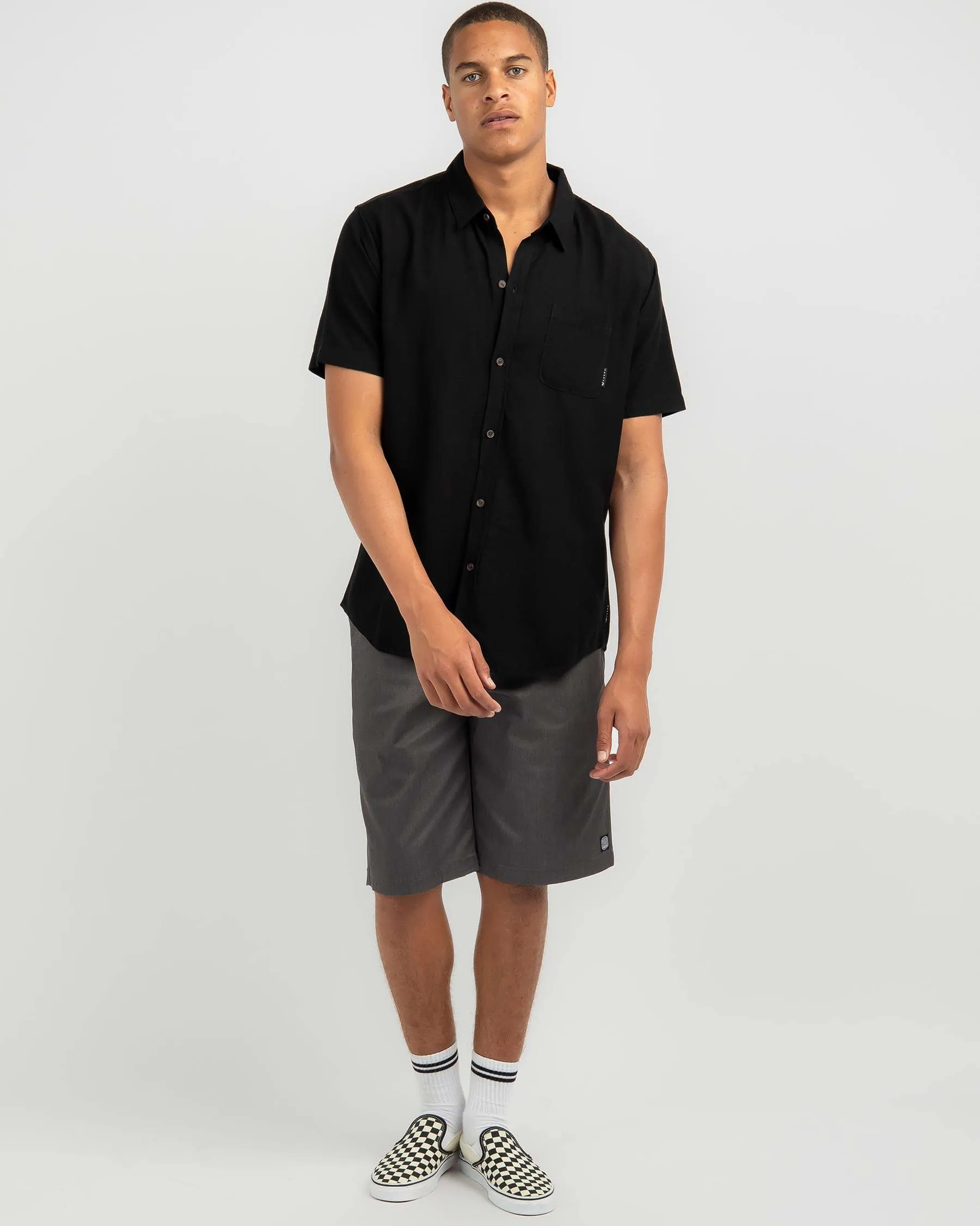 Overtone S/S Linen Shirt Blk