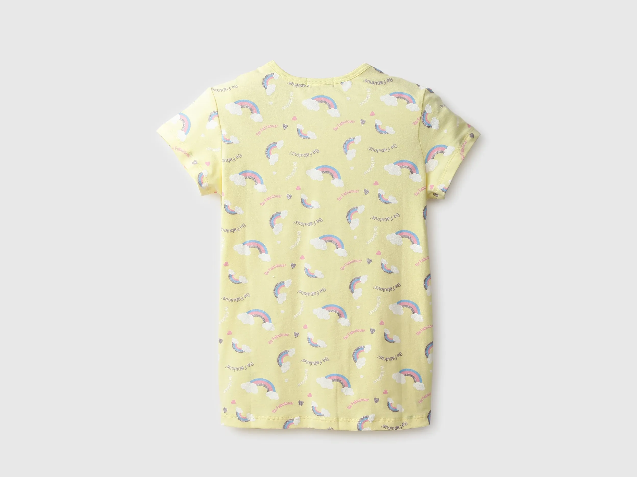 Pack of 2 Girls Printed & Solid Round Neck T-shirt