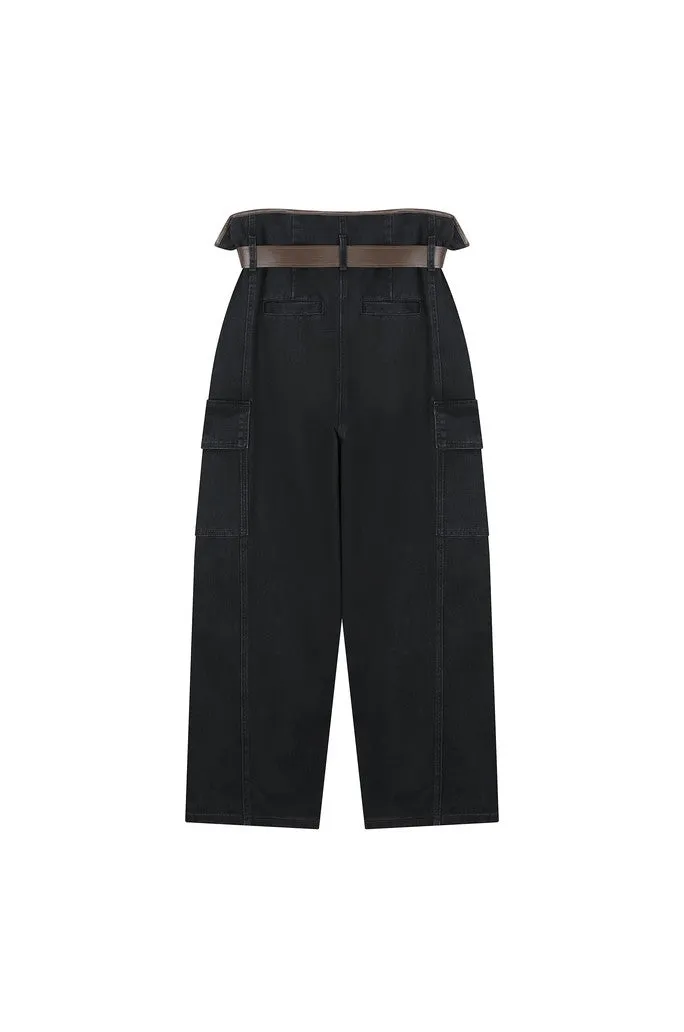 Patched Pocket Cargo Denim Pants