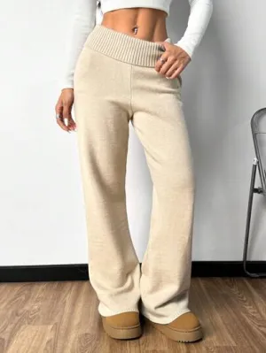 Plain High Waist Flared Knit Palazzo Pants | Casual Autumn & Winter Wear