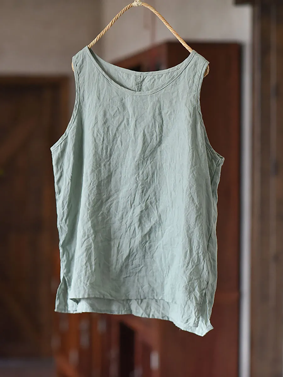 Plus Size Women Summer Casual Solid O-Neck Thin Loose Vest