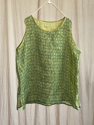 Plus Size Women Summer Plaid Artsy Thin Ramie Vest