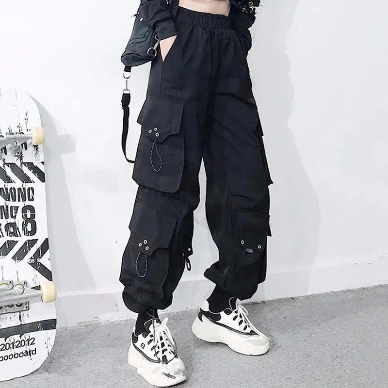 Punk-Style Casual Harem Pants with Functional Pocket Design