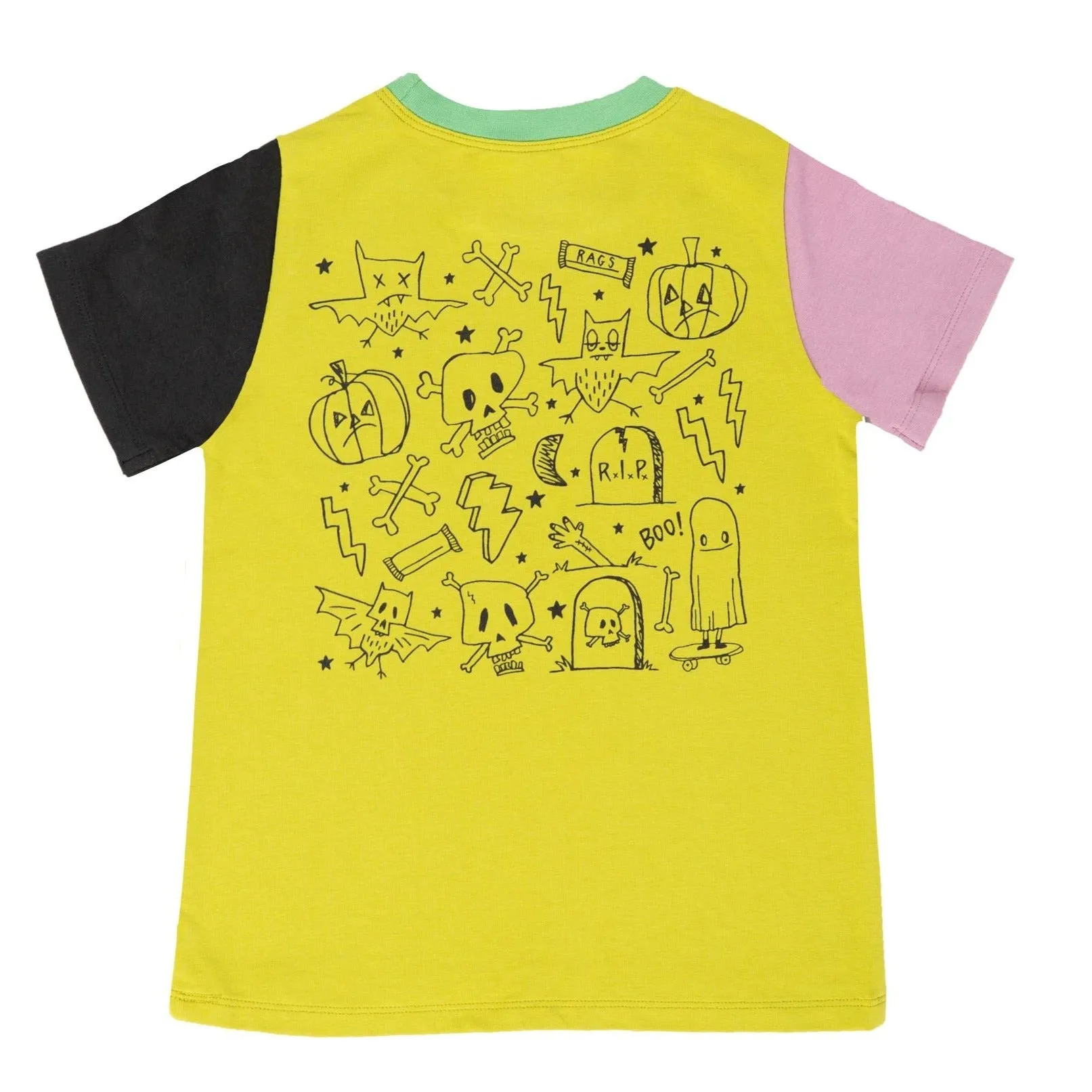 RAGS S/S Rounded Kids Tee - Ghost Board - Citronella