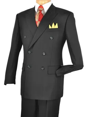 Regular Fit Double Breasted 2 Piece Suit with Flexible Elastic Waistband Black F-DC900