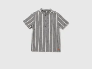 Regular Fit Mandarin Collar Striped Shirt