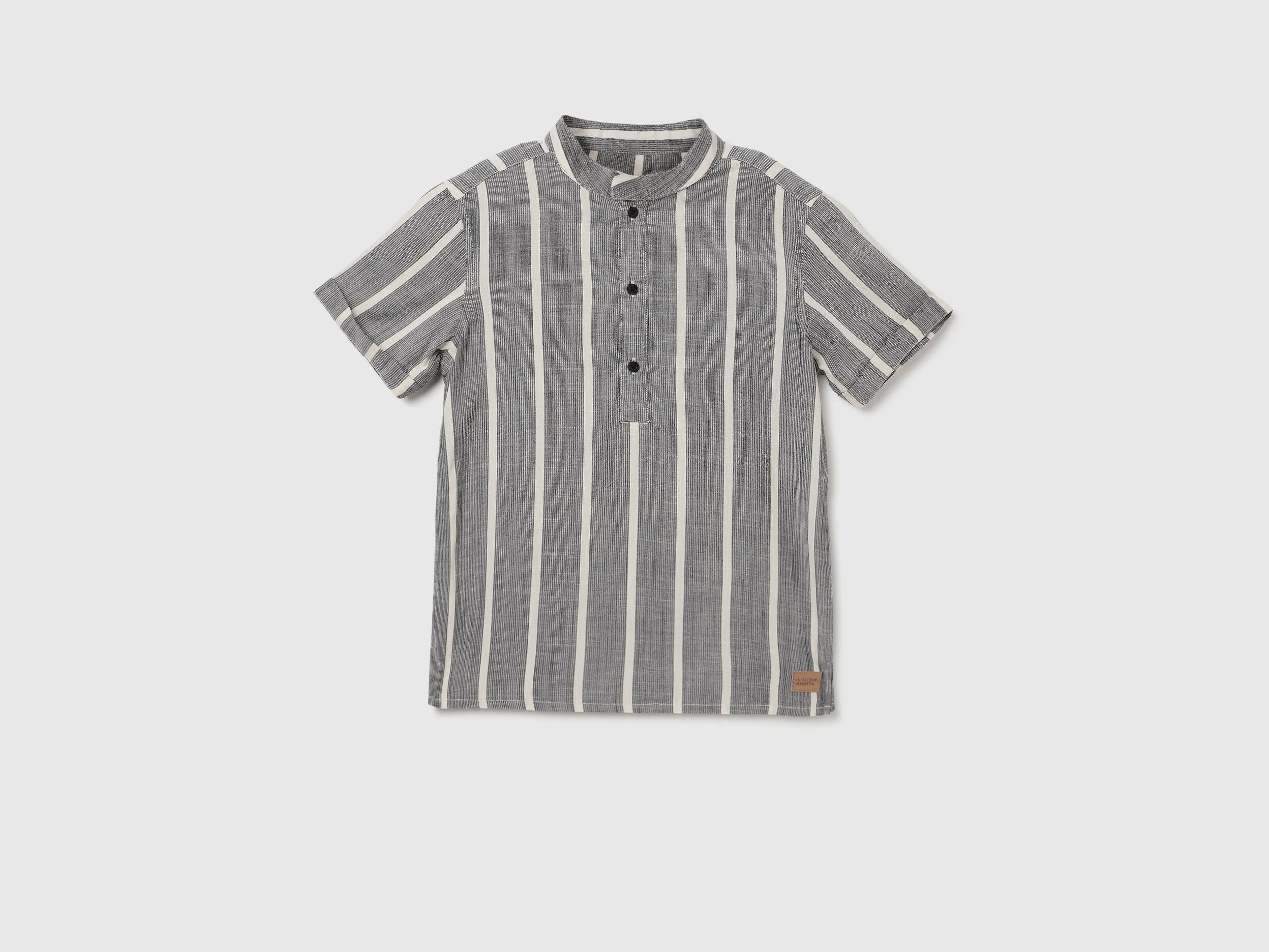 Regular Fit Mandarin Collar Striped Shirt