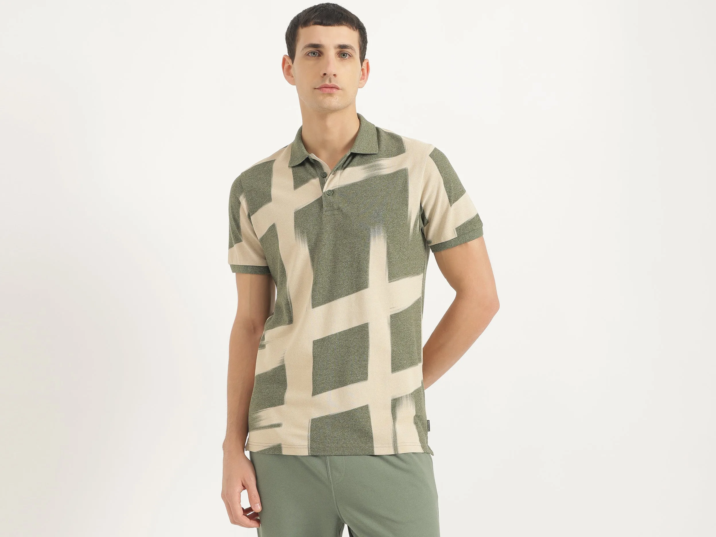 Regular Fit Polo Neck Printed Tshirt
