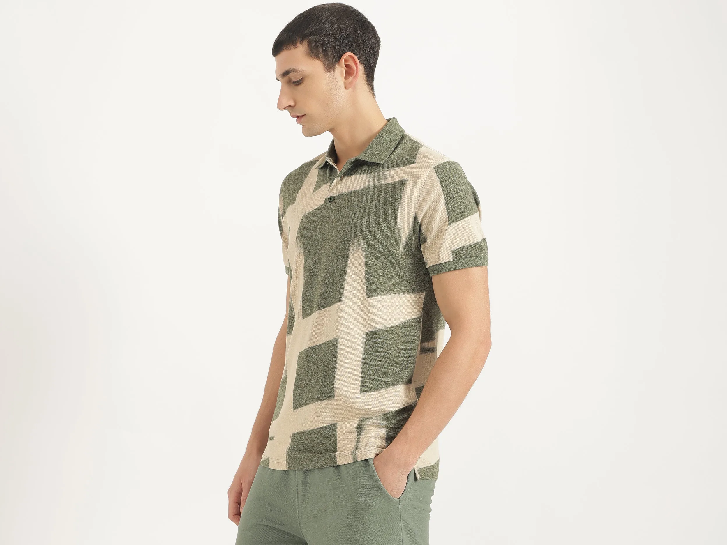 Regular Fit Polo Neck Printed Tshirt