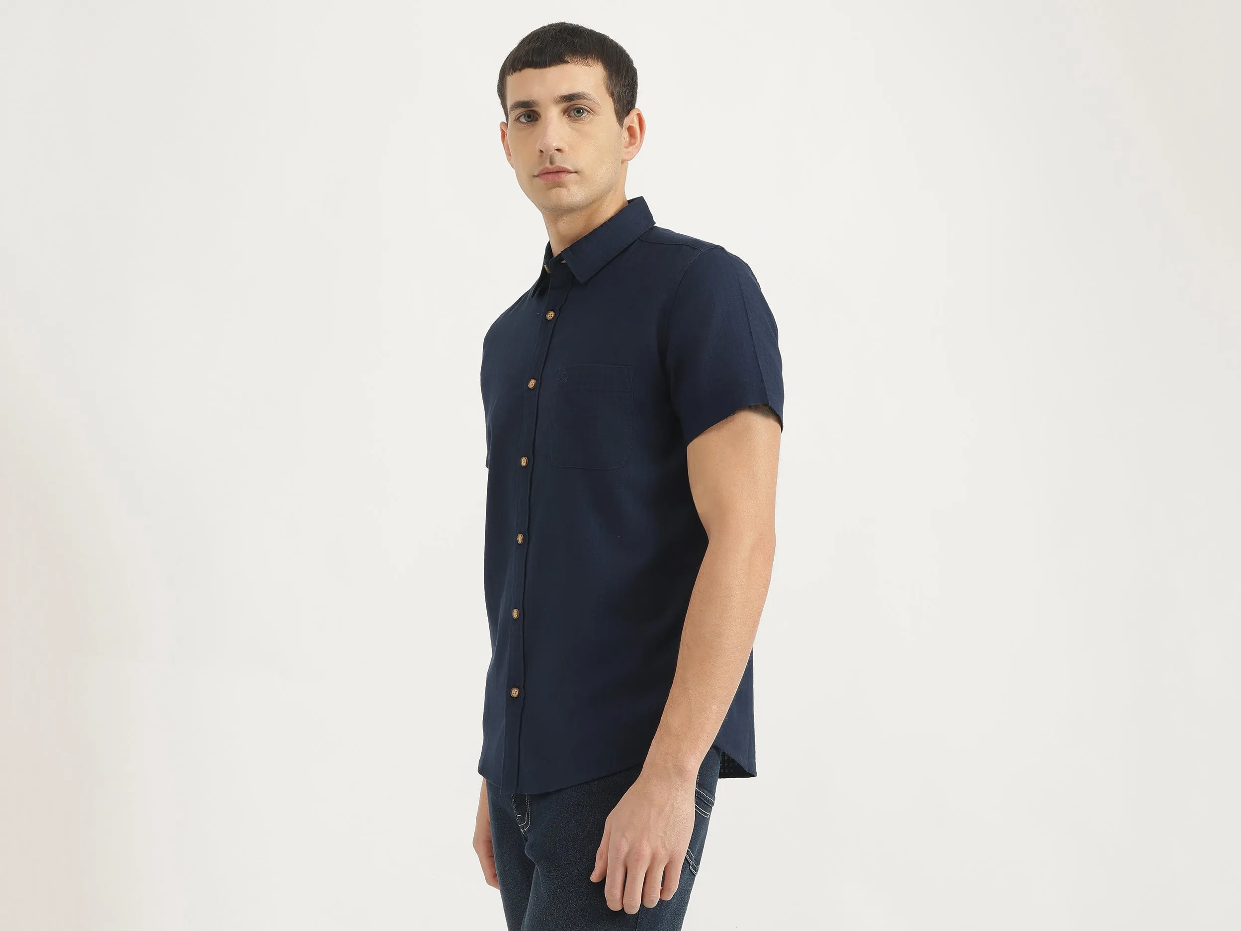 Regular Fit Spread Collar Textured Shirt