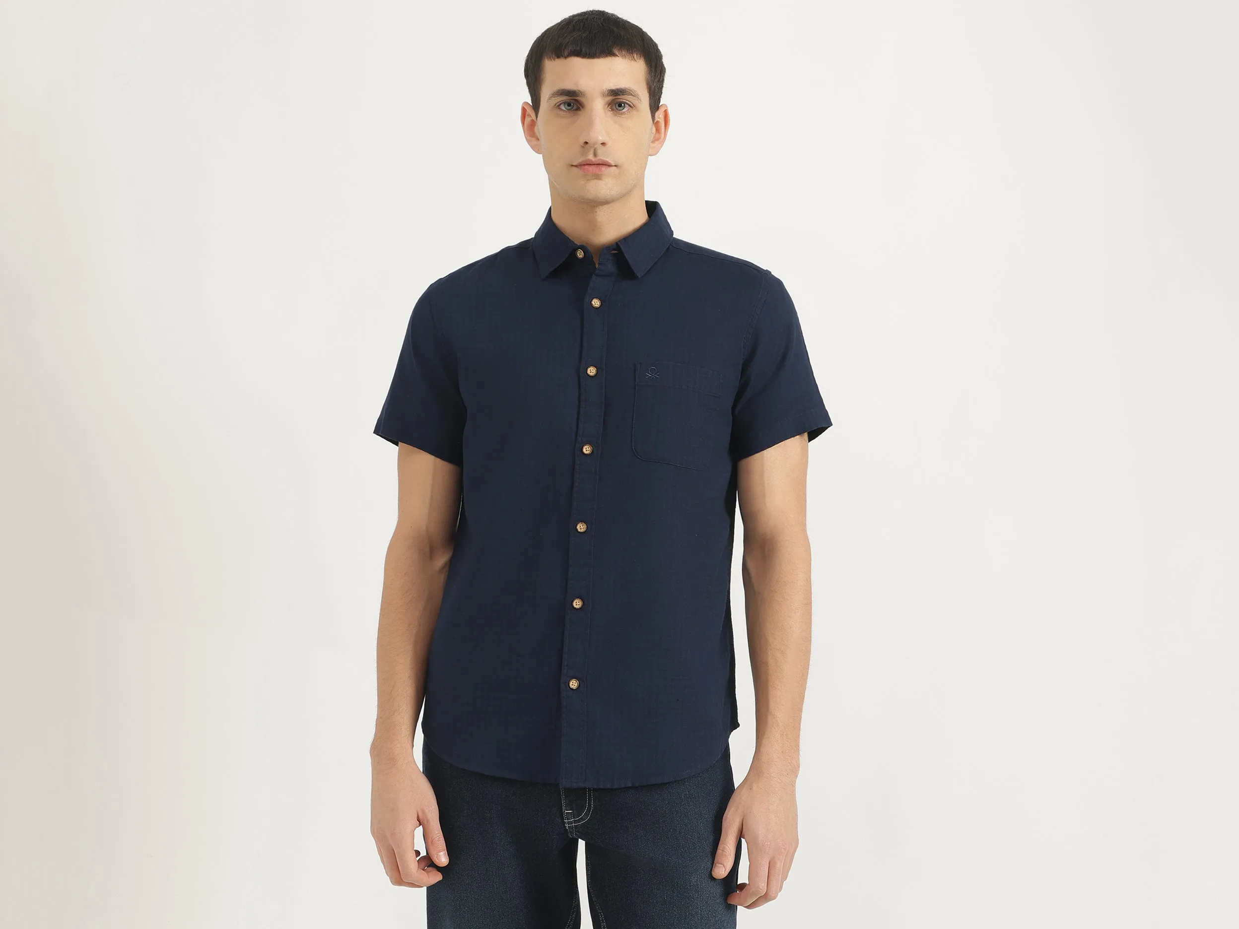 Regular Fit Spread Collar Textured Shirt