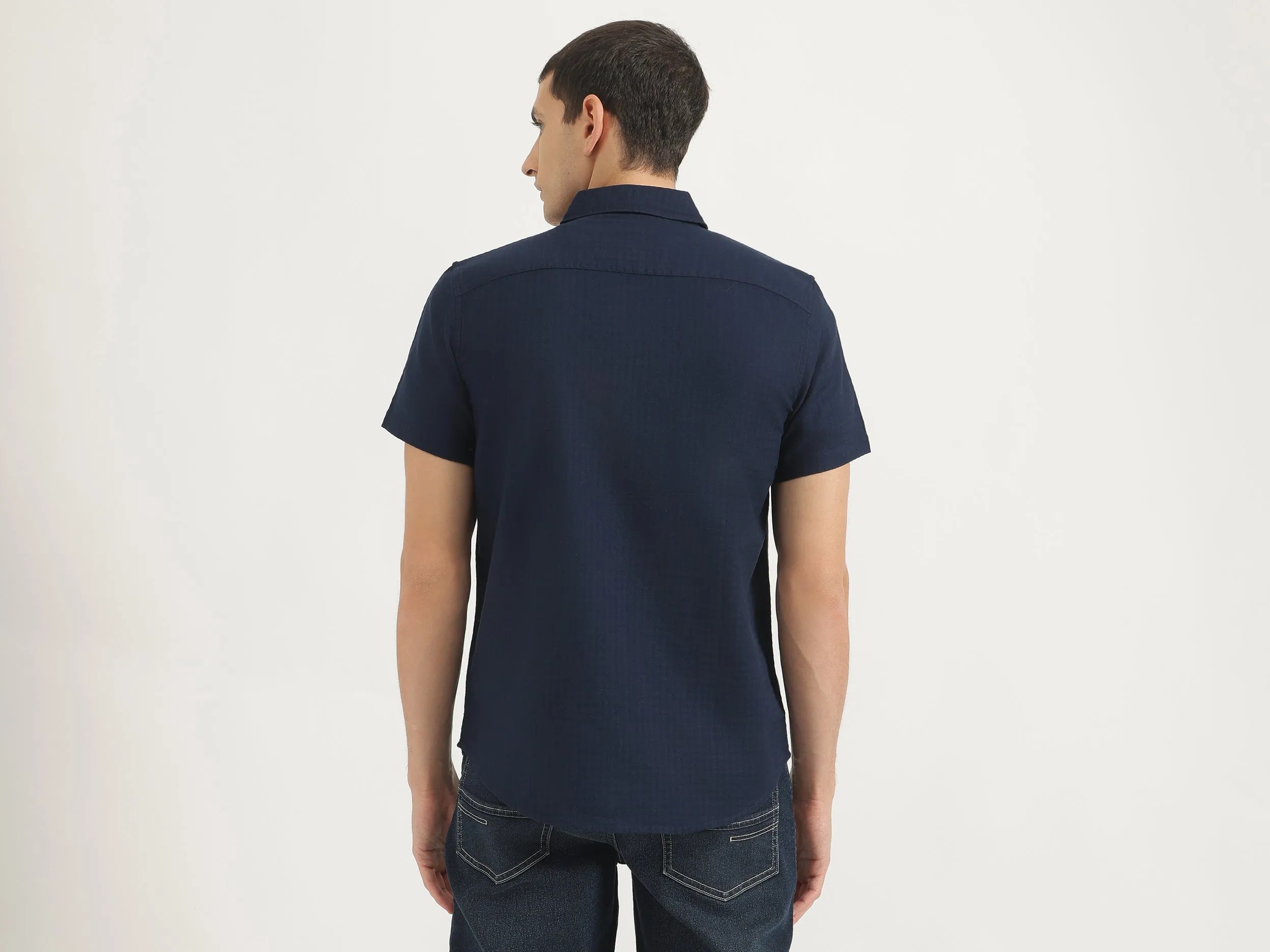 Regular Fit Spread Collar Textured Shirt