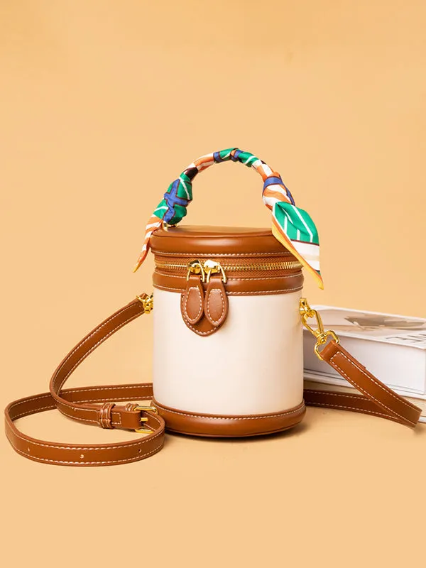 Retro Contrast Color Cylindrical Handbag Crossbody Bag
