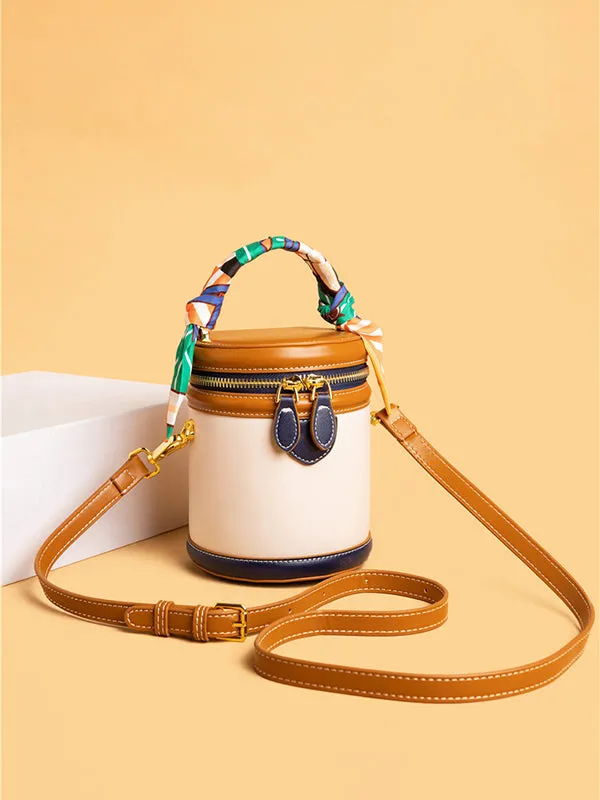 Retro Contrast Color Cylindrical Handbag Crossbody Bag