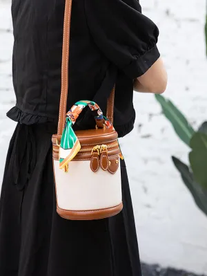 Retro Contrast Color Cylindrical Handbag Crossbody Bag