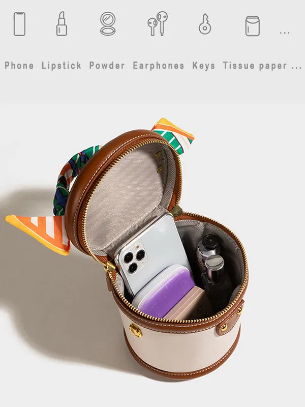 Retro Contrast Color Cylindrical Handbag Crossbody Bag