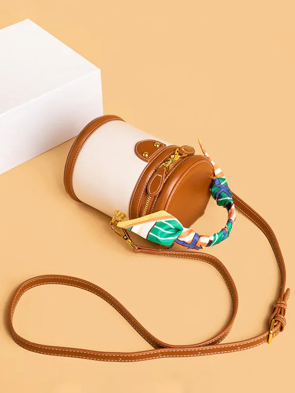 Retro Contrast Color Cylindrical Handbag Crossbody Bag
