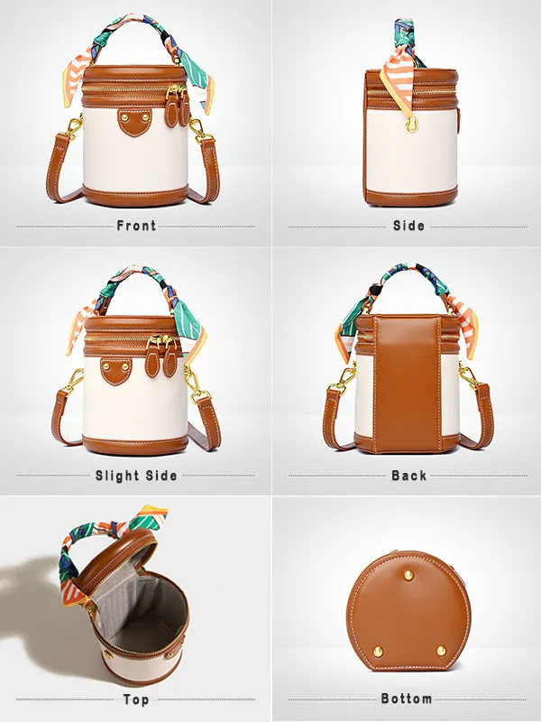 Retro Contrast Color Cylindrical Handbag Crossbody Bag