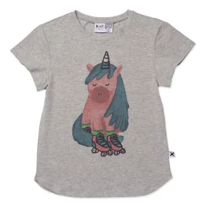 Roller Unicorn Tee- Grey Marle