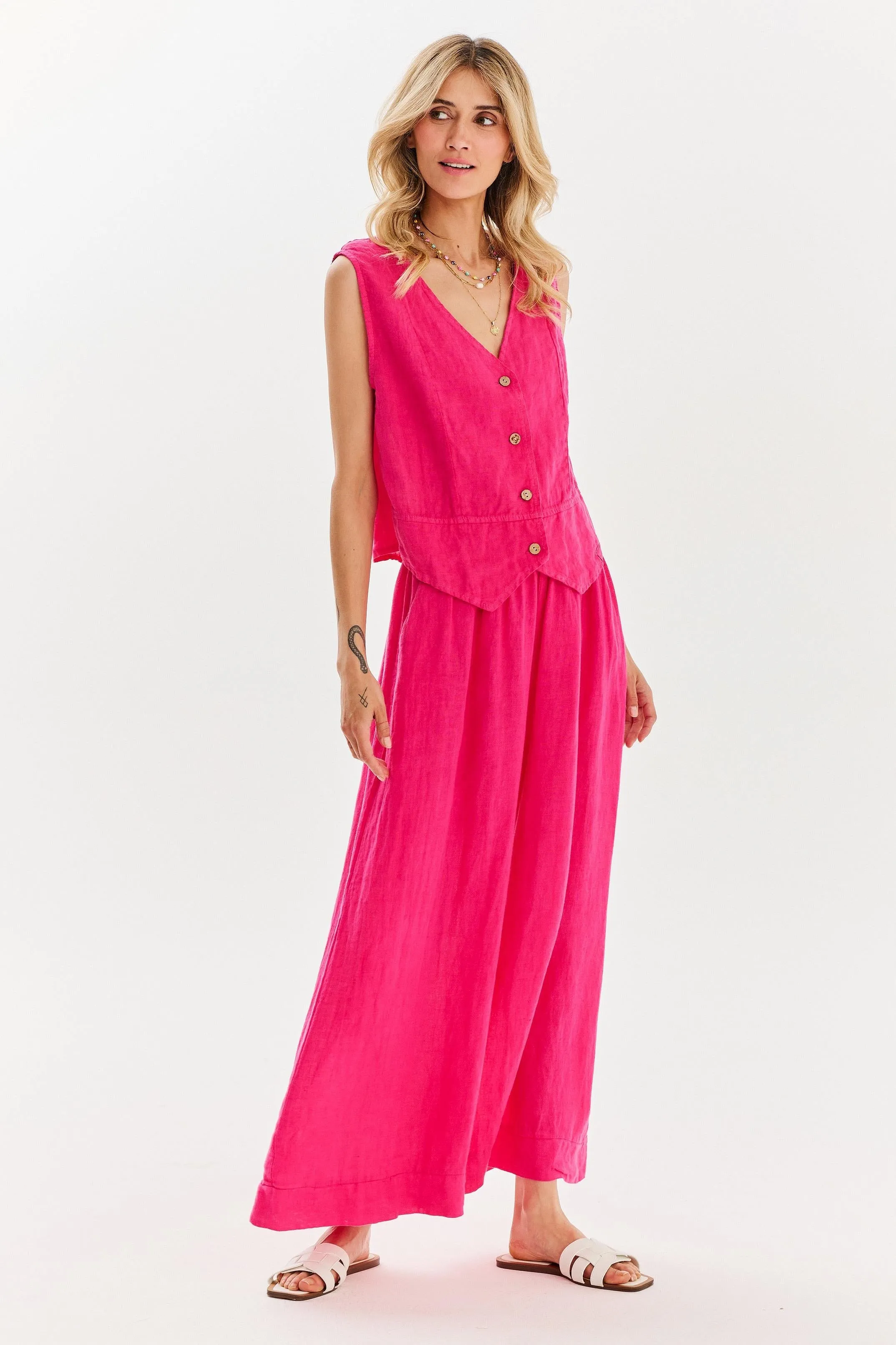Rose Sunset linen vest