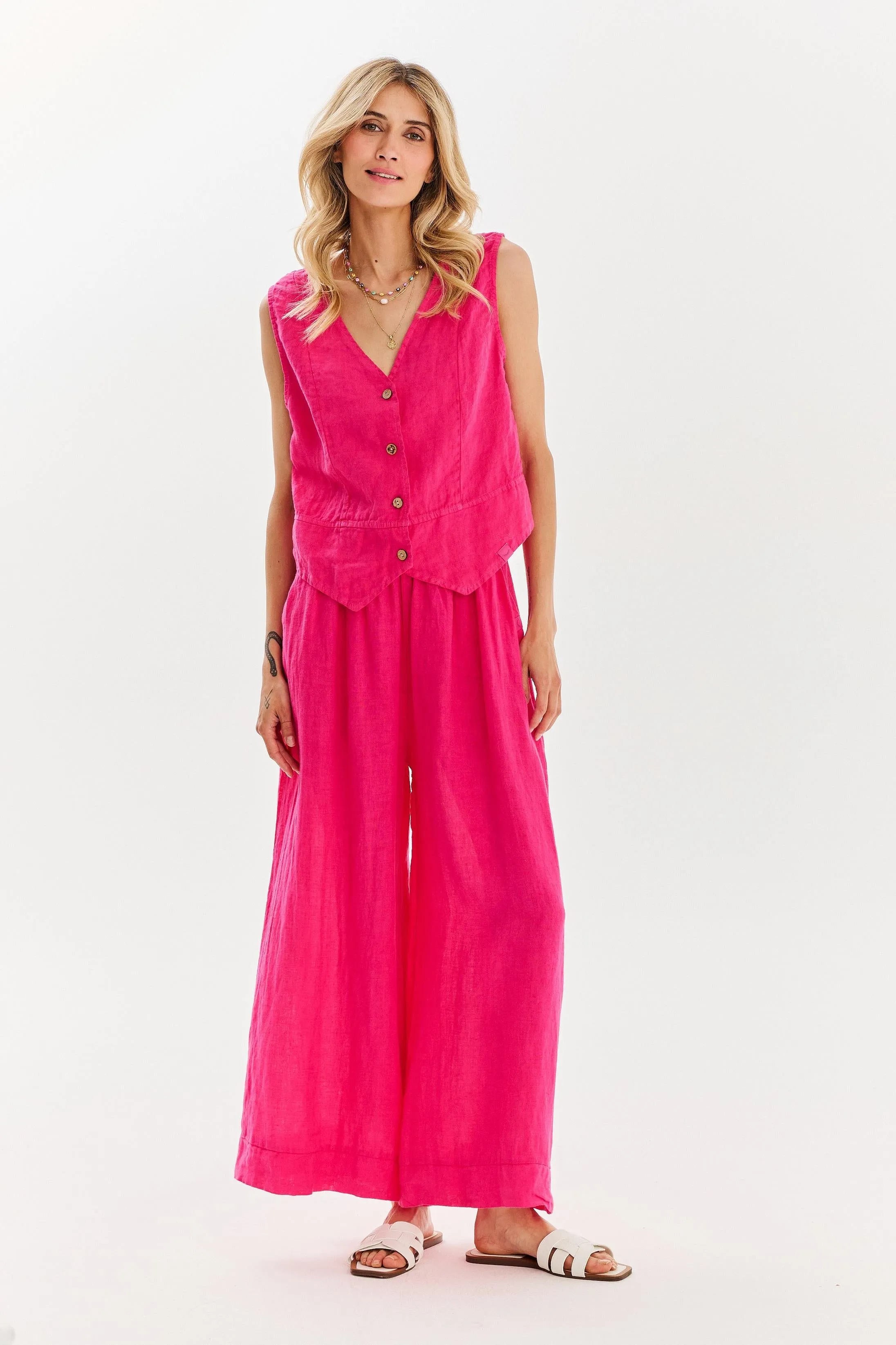 Rose Sunset linen vest