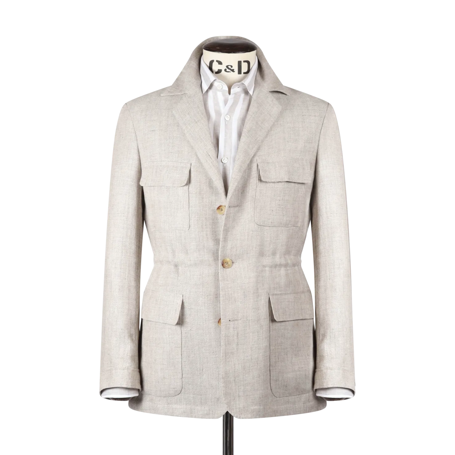 Safari Jacket in Beige Linen Hopsack