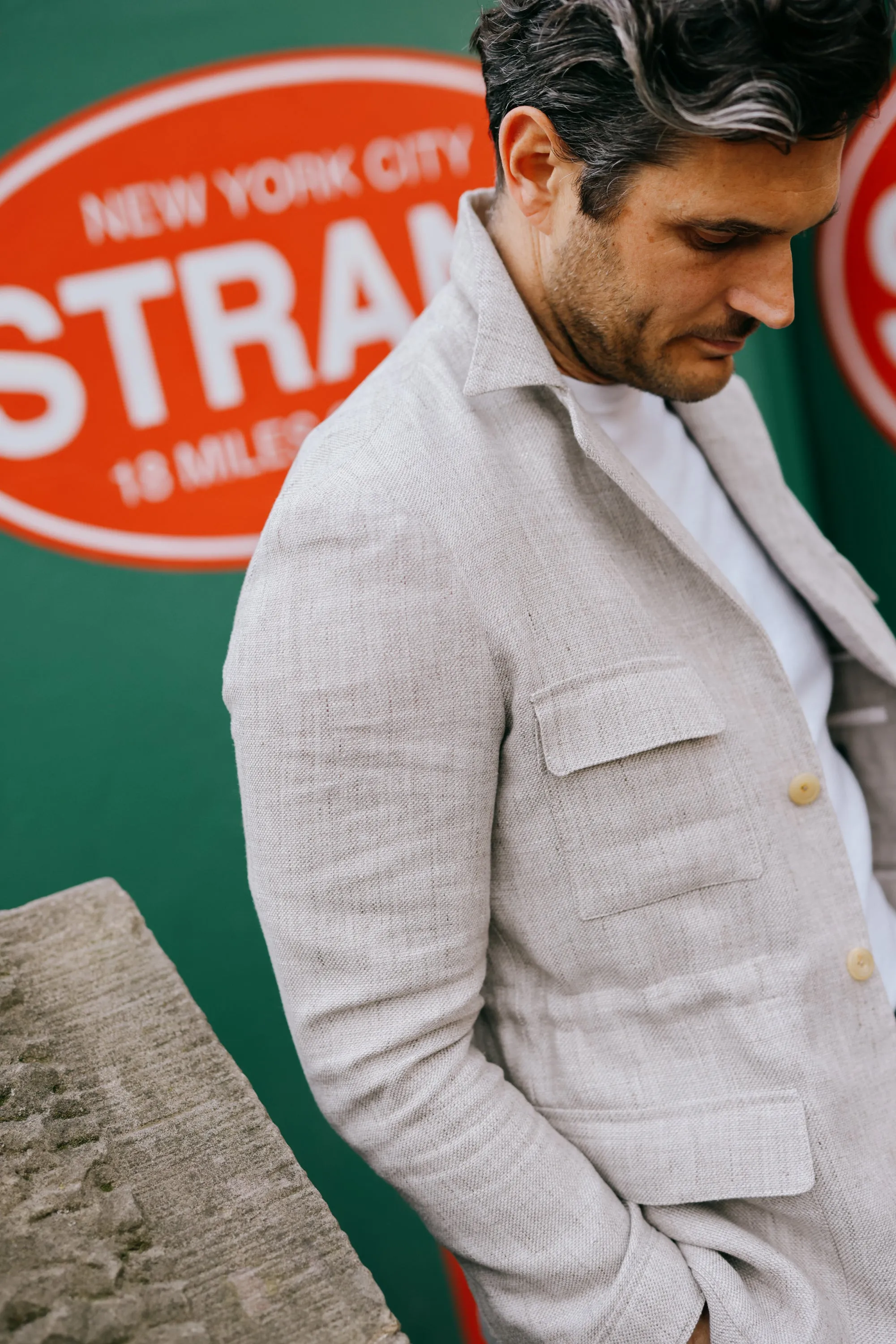 Safari Jacket in Beige Linen Hopsack