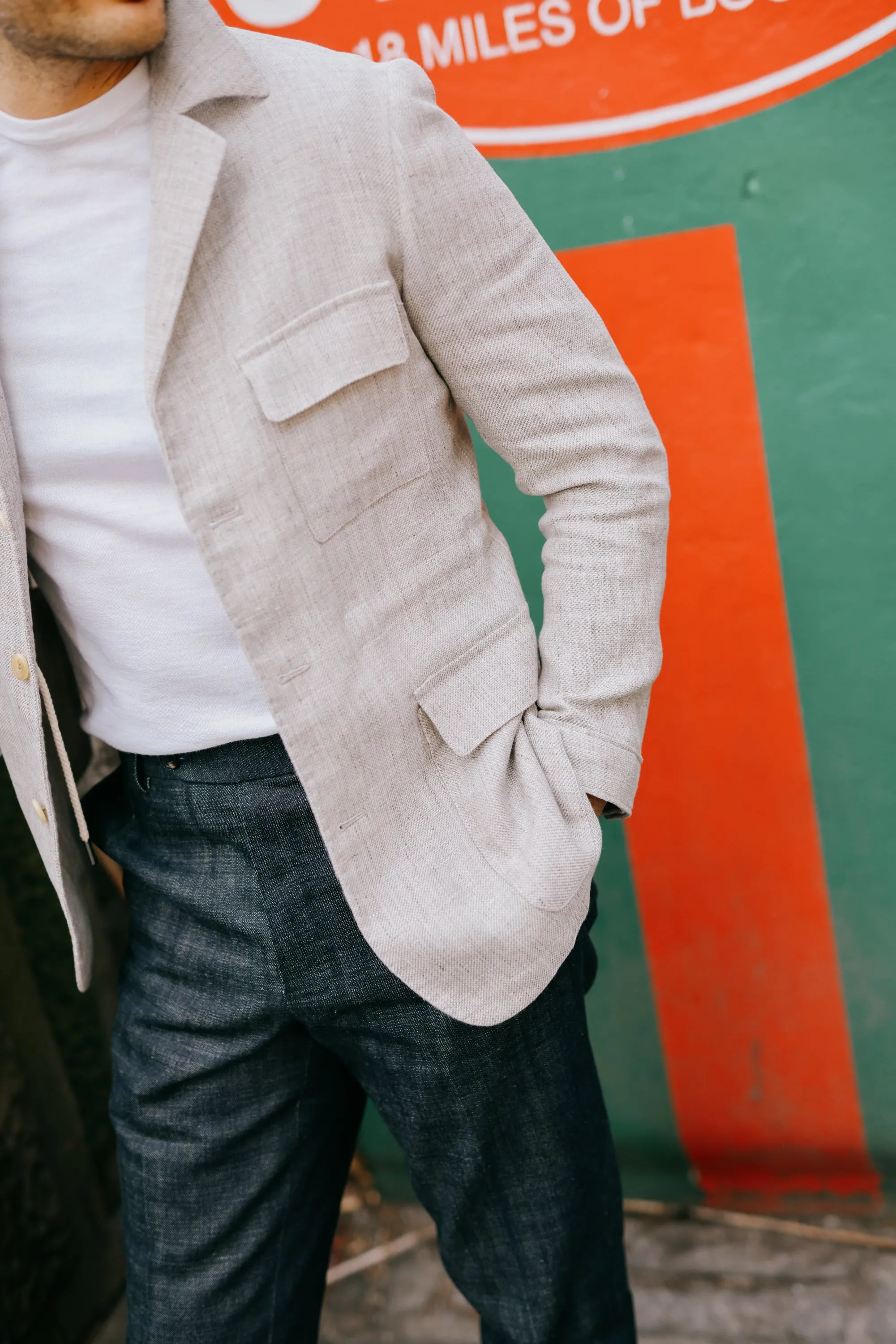 Safari Jacket in Beige Linen Hopsack