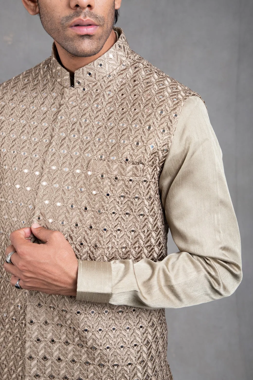 Sage Green Embroidered Kurta-Jacket Set