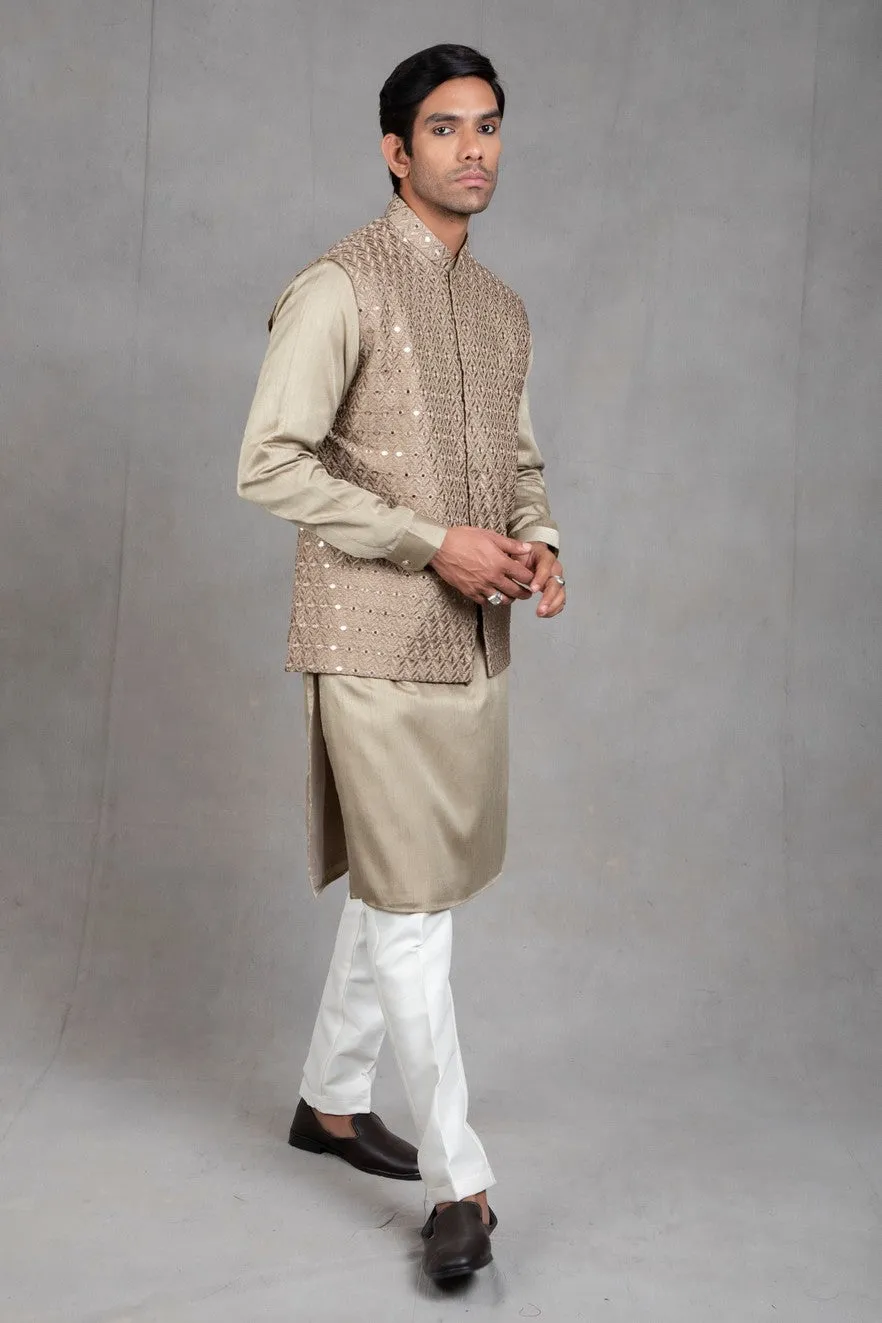 Sage Green Embroidered Kurta-Jacket Set