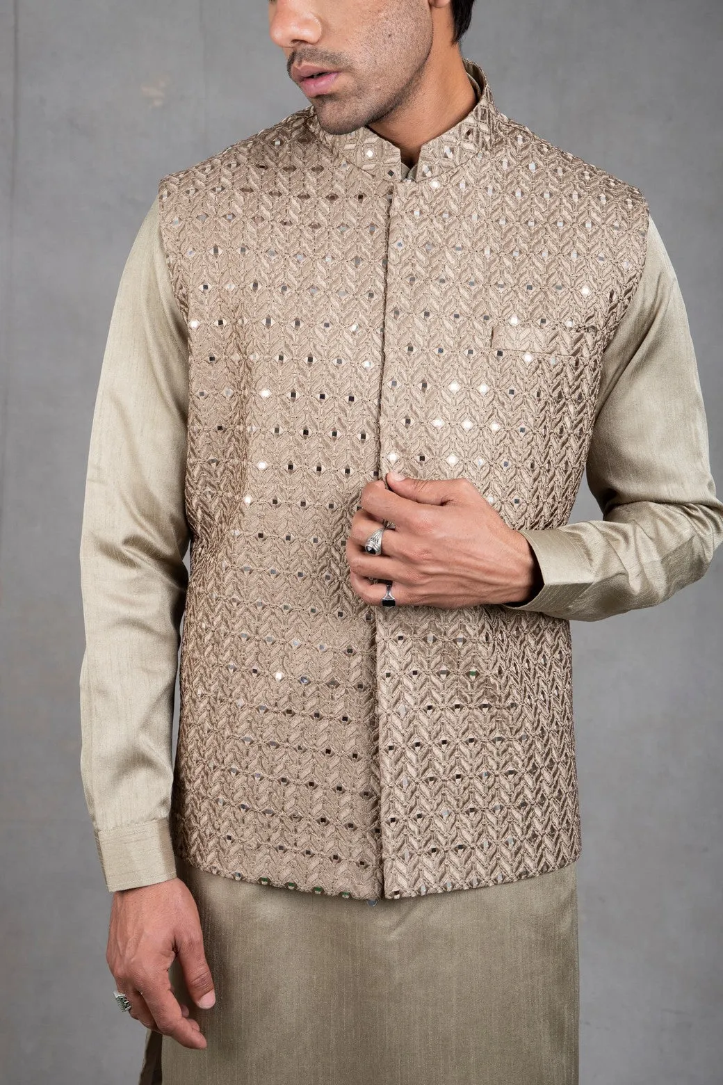 Sage Green Embroidered Kurta-Jacket Set