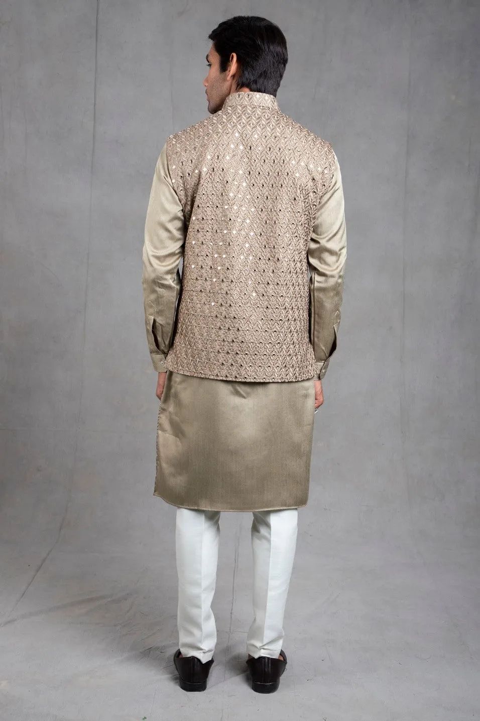 Sage Green Embroidered Kurta-Jacket Set