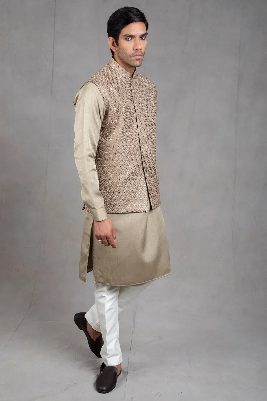 Sage Green Embroidered Kurta-Jacket Set