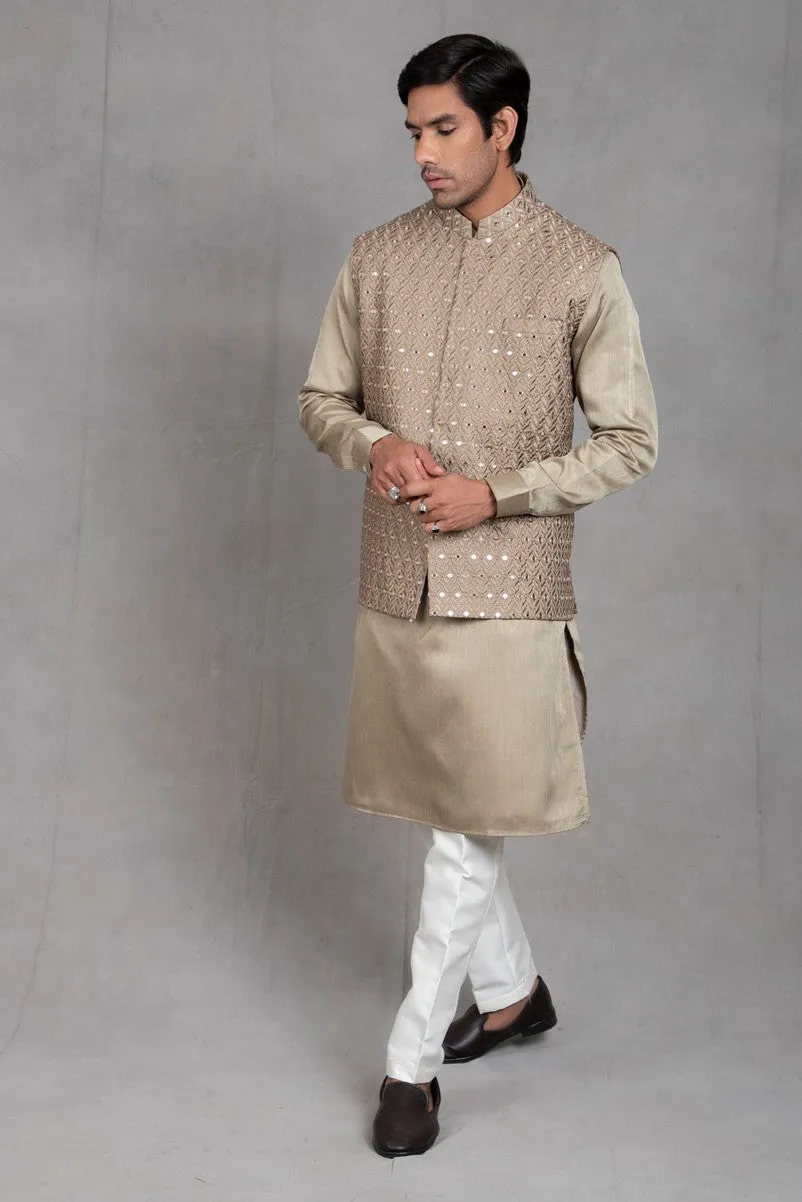 Sage Green Embroidered Kurta-Jacket Set