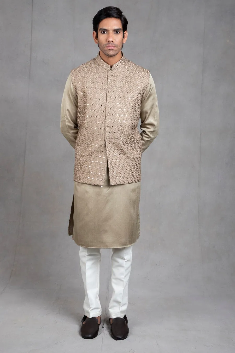 Sage Green Embroidered Kurta-Jacket Set