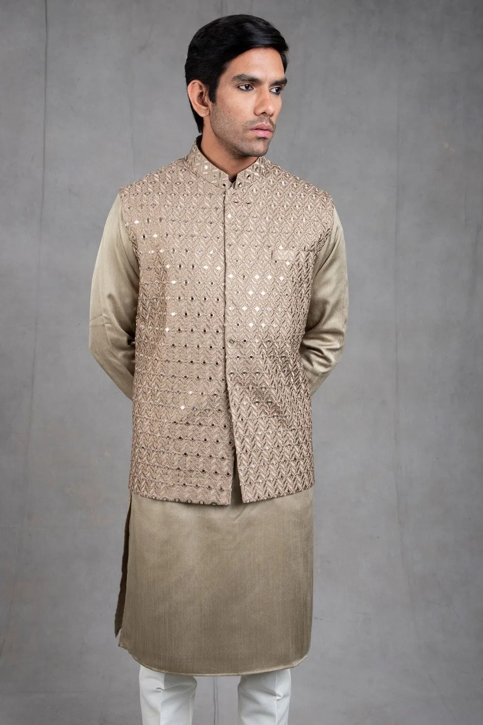 Sage Green Embroidered Kurta-Jacket Set