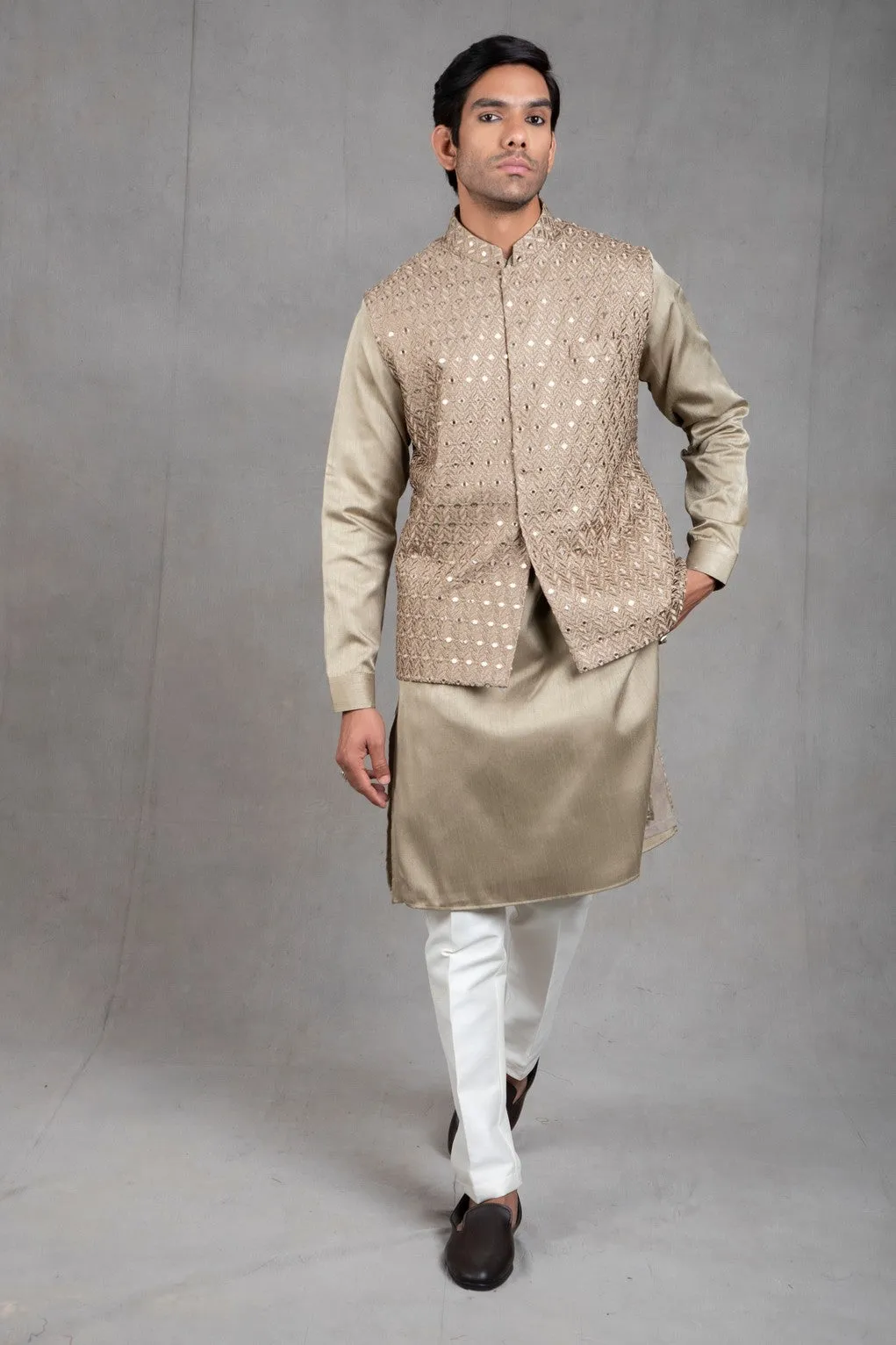 Sage Green Embroidered Kurta-Jacket Set