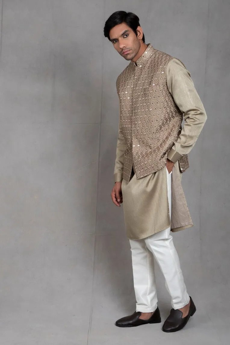 Sage Green Embroidered Kurta-Jacket Set