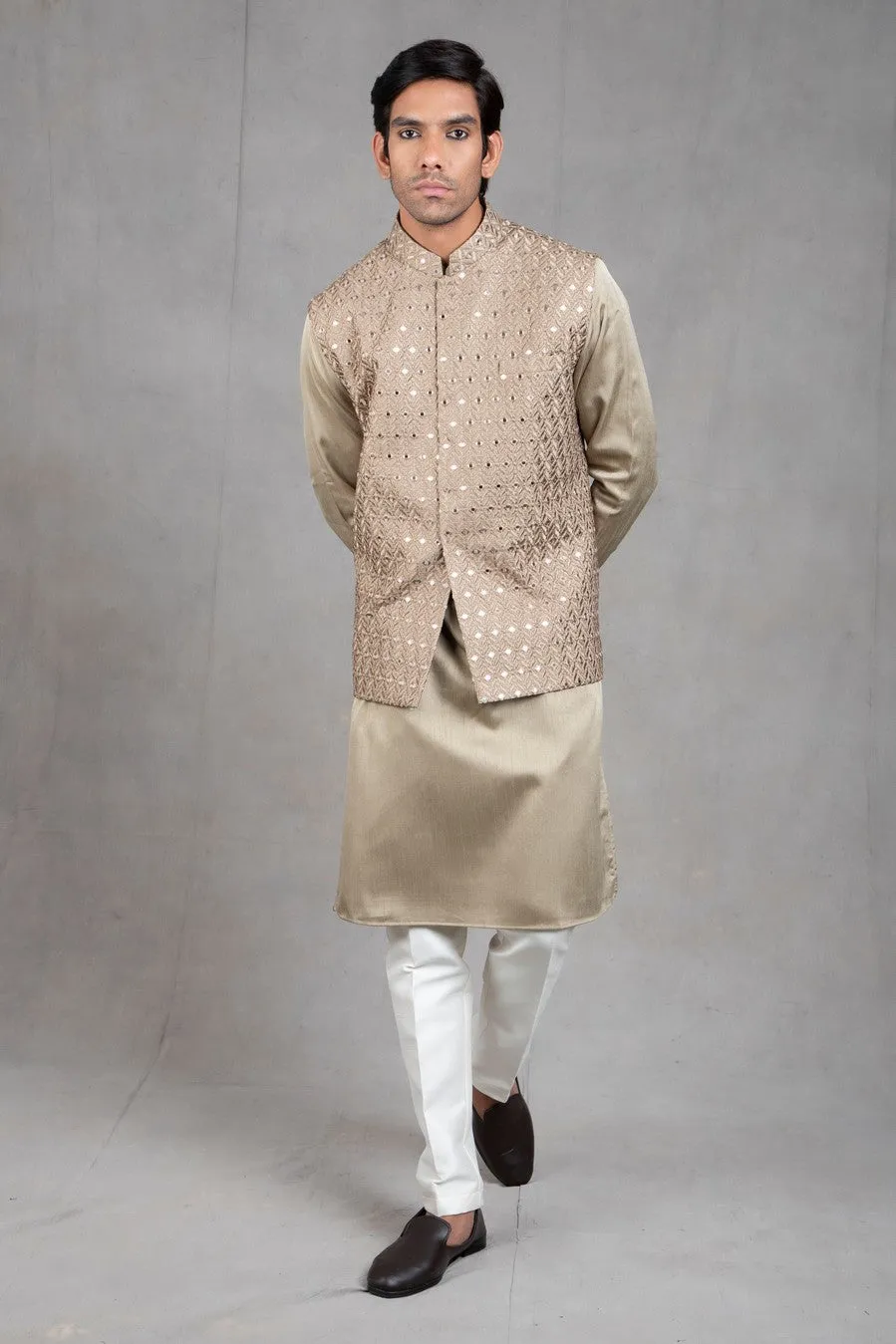 Sage Green Embroidered Kurta-Jacket Set