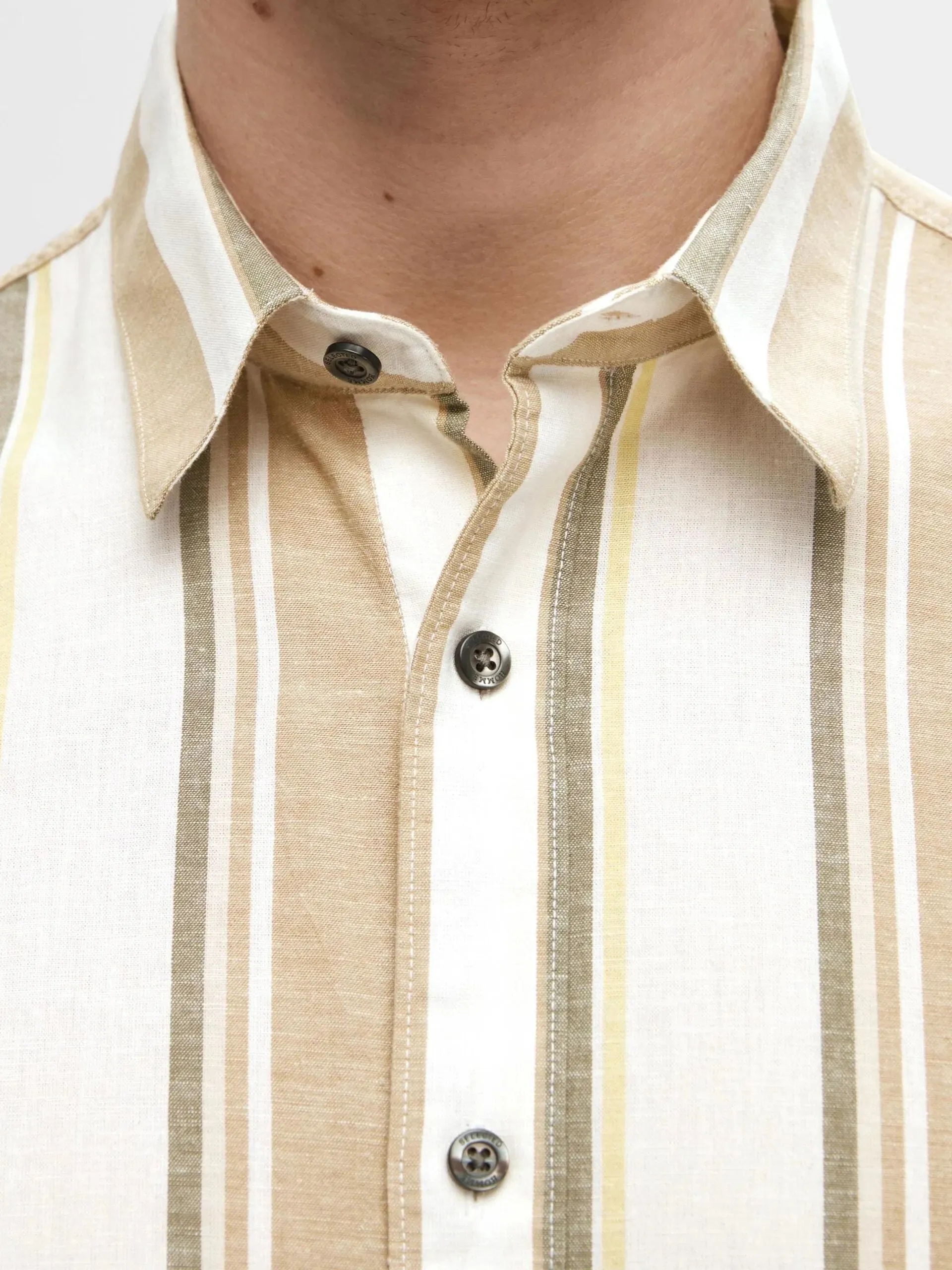 Selected Homme SS Linen Stripe Shirt Kelp