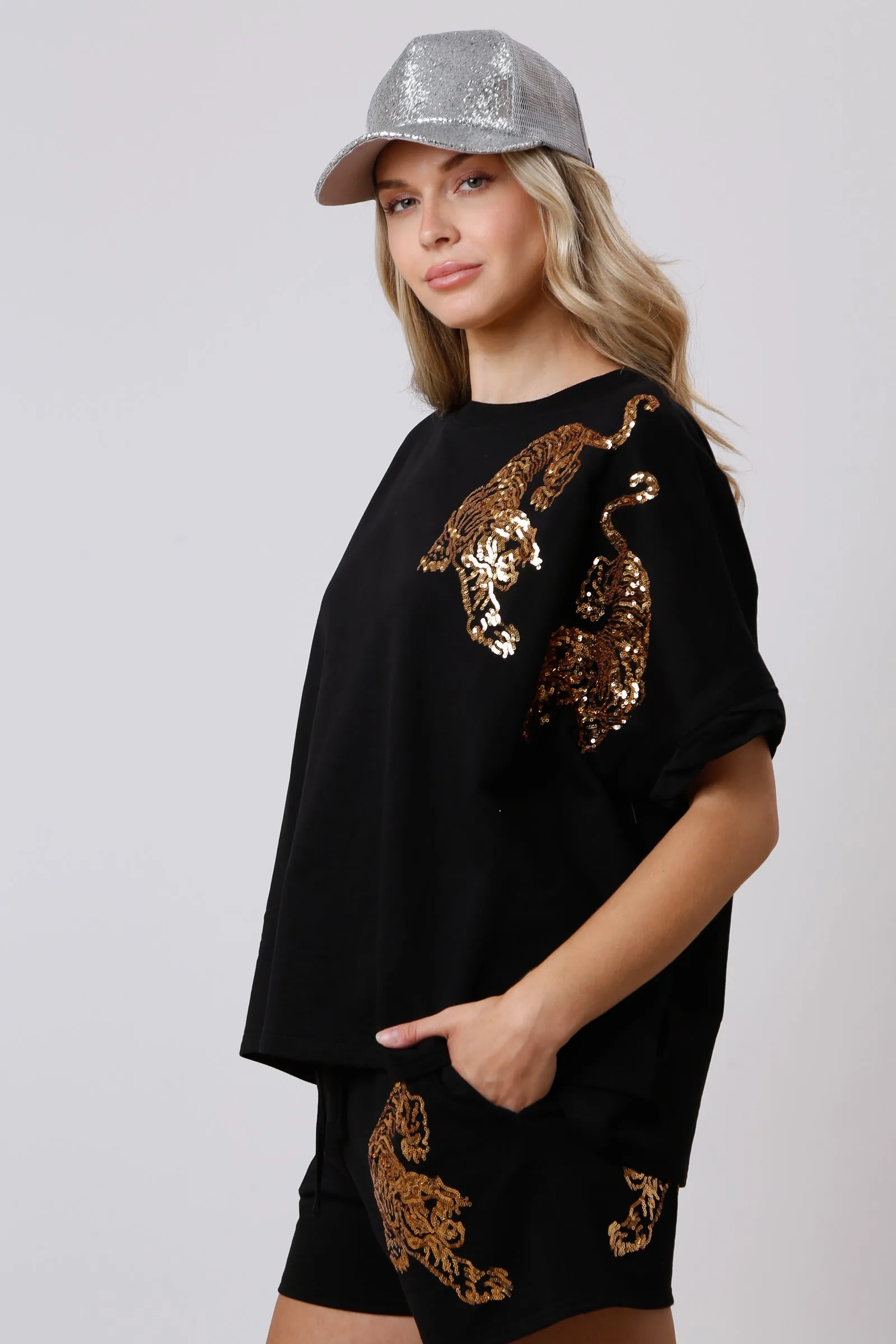 Sequin Tiger Knit Tee