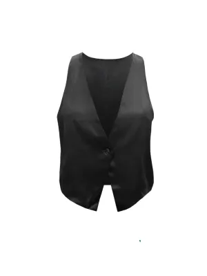 Silk Button Front Vest Black