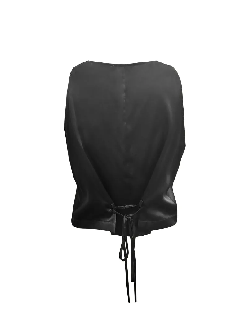 Silk Button Front Vest Black
